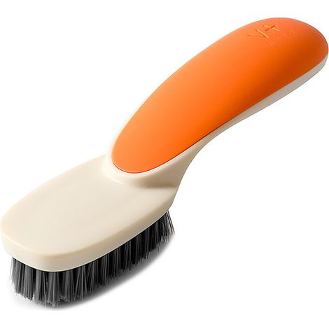 Cepillo de fregar, cerdas duras, para ropa, calzado, cepillo de mano de plástico portátil, cepillo de limpieza para cocina y baño, 1 unidad, mango largo, naranja/blanco (1/5)