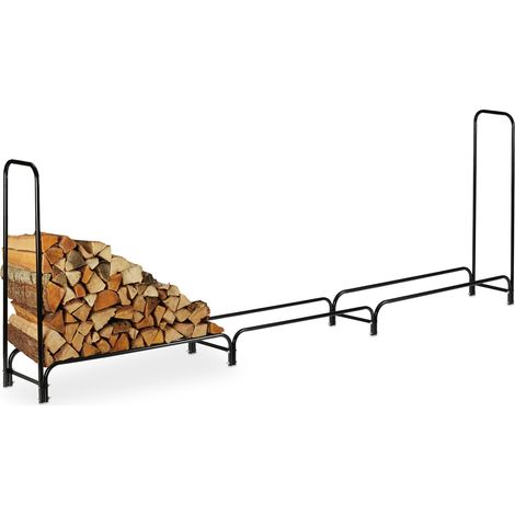 Relaxdays Porta Legna da Camino, Scaffale in Metallo Portalegna da Ardere, HxLxP: 122x370x38,5 cm, Grande, Esterni, Nero (1/5)