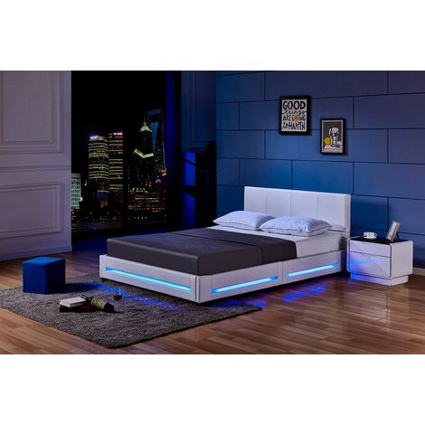HOME DELUXE - LED Bett ASTEROID  Farbe: Weiß, Größe: 140 x 200 cm  Bett Mit Matratze 180X200