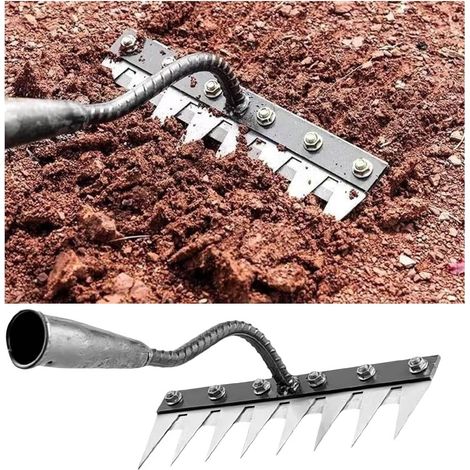Rastrillo de acero grueso para rastrojo, rastrillo de hierro para jardinería y deshierbe, rastrillo de jardín de 8 púas, herramienta de jardín, herramienta de jardín resistente, rastrillo de mano para (1/5)