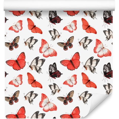 Papier peint papillons blancs et corail pour salon et chambre 50x1000 cm (1/5)