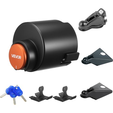VEVOR Trailer Lock, Fits 2 & 2-5/16-Inch Straight Tongue Ball Couplers, Heavy Duty Hitch Lock with 3 Keys Secures Security Chains, Anti-Theft RV Trailer Tongue Locks for RV, Trailer, Boat