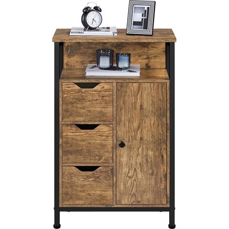 Yaheetech Meuble de Rangement de Salle de Bains sur Pieds Armoire Buffet Multifonctionnel Placard avec 3 Tiroirs et 2 Etagères pour Salon, Cuisine, Chambre Brun Industrielle 55,5× 30× 86,5 cm