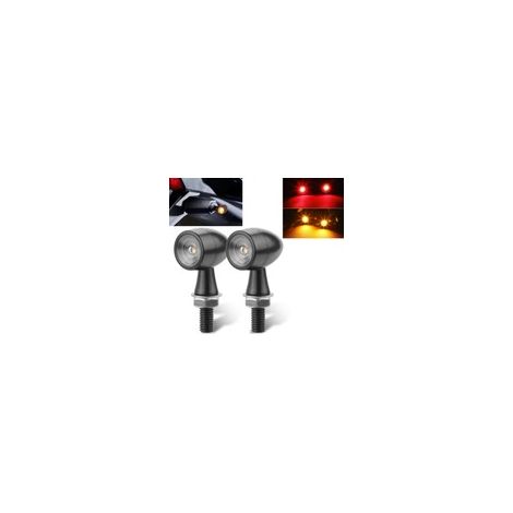 Pack de 2 Clignotants + Stop LED Moto Bullet Style Harley - Version Noire - ECE Homologué - Aluminium
