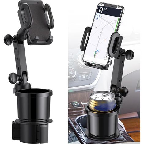 Supporto per telefono portabicchieri per auto multifunzione 2 in 1, supporto per bicchiere per auto con supporto per telefono, base regolabile, estensore universale per portabicchieri per auto girevol