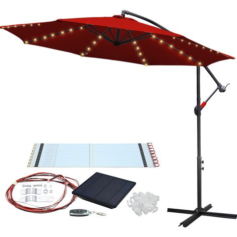 SWANEW Ombrellone con LED 350 cm ombrellone da spiaggia ombrellone da giardino ombrellone da patio rotondo UV30+, rosso