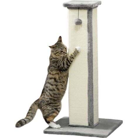 Arbre à chat sisal 41x41x81cm avec balle jeu - pour chats jusqu'à 5kg, intérieur, coloris gris et crème (1/5)