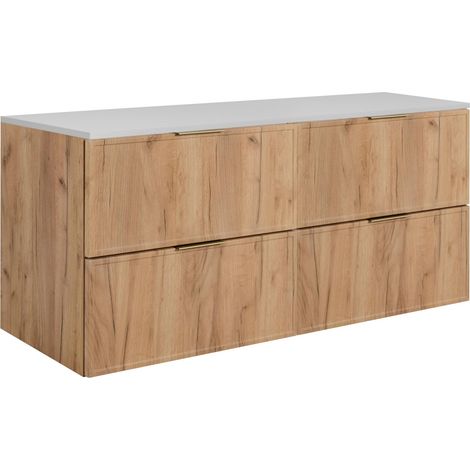 Mobiletto da bagno, Rovere Craft / Bianco, maniglia oro, 160 ( 2 x 80) x 46 x 57 cm (1/5)