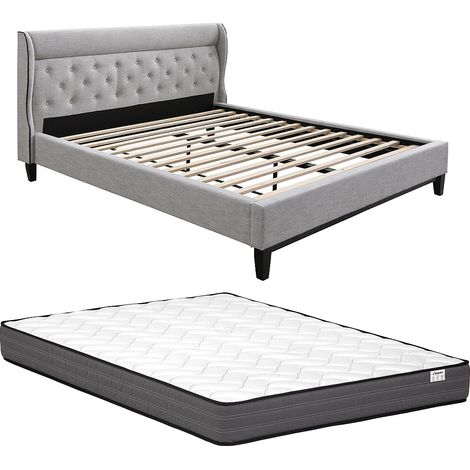 Lit 160 x 200 cm - Gris + Matelas - MARSDENIO (1/5)