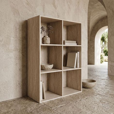 Etagere - HOME DECO FACTORY - Pietra - Modulable - 6 Cases - Blanc et Beige (1/4)