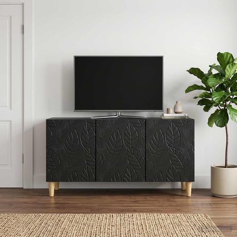 Meuble TV 3 portes en bois d’ingénierie noir avec rangement, 99 x 34,5 x 50 cm - PANGIVO (1/5)
