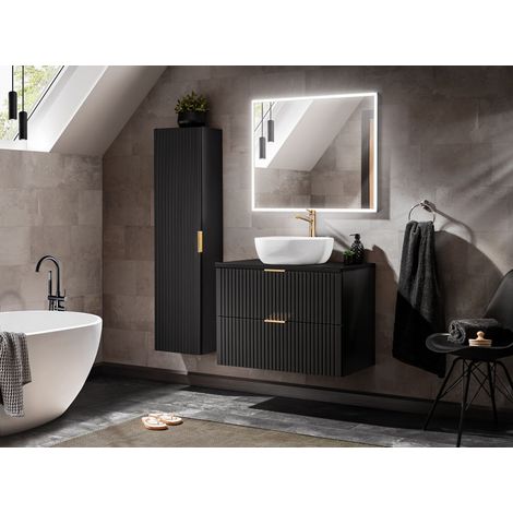 Ensemble salle de bain meuble vasque à poser 80 cm + 2 éléments - Georgia Black - Livraison gratuite