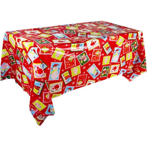 Décorations de fête de Noël et d'Halloween, nappes, décors, bonhomme de neige rouge (130 x 220 cm) (1/5)