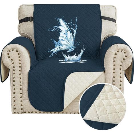 Housse de fauteuil imperméable 1 place, antidérapante, pour animaux, bleu marine (1/5)