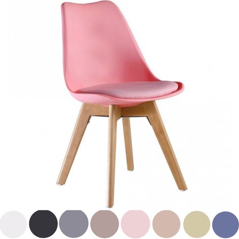 Chaise de salle à manger rétro rembourrée similicuir – Coque en polypropylène – Pieds en bois massif – Rose – Pn Home