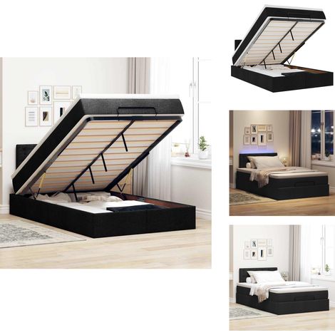 Ottoman-Bett mit Matratze & LEDs Schwarz 120x200 cm Stoff - Ottoman-Bett - Ottoman-Betten - Bett Mit Stauraum - Polsterbett (1/5)