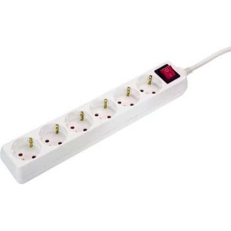 Rallonge Multiprise - 6 Prises - Câble Blanc 5 M - IP20 - Interrupteur avec Témoin Lumineux - Sécurité Enfant - 230 V 16 A