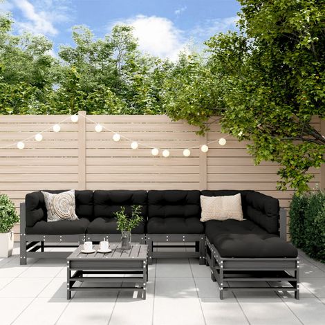 7-tlg. Garten-Lounge-Set mit Kissen Grau Massivholz vidaXL (1/5)