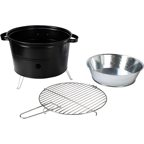 Fornacella a carbone tonda Barbecue portatile ripiano griglia acciaio inox cuoci arrosti spiedini carne pesce (1/4)