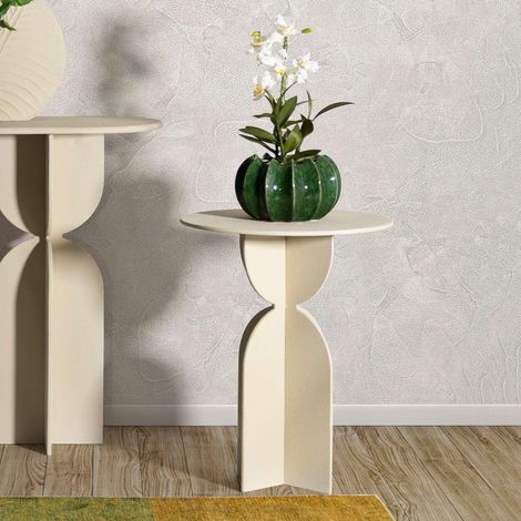 Wohnzimmertisch Fanotalo, Runde Form, Tischplatte Weiß, Gestell Creme, 45x45x58h cm Weiß Creme (1/5)
