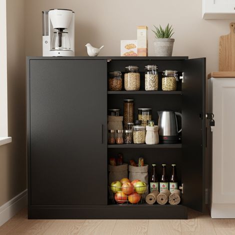 Eggree – Armoire à chaussures noire fermant à clé – Structure 15mm – 2 portes avec étagères réglables – Rangement sécurisé et esthétique moderne (1/5)