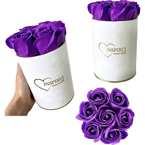 Flowerbox Inspiruj - Scatola bianca con rose di sapone - n. 4 Viola scuro (1/5)