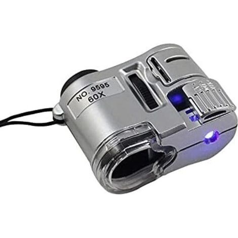 Loupe de Poche 60X Mini Microscope de Poche Loupe Détecteur de Devise Portable Bijoutier Loupe Lunettes avec Lumière UV (Couleur : Argent) (Argent) (1/5)