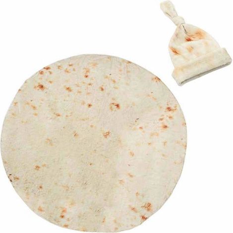 Couverture d'emmaillotage pour bébé en fibre d'acétate douce, forme ronde, avec bonnet, beige clair (1/5)