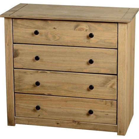 Seconique Panama 4 Drawer Chest Solid Pine Natural Oak Wax Finish (1/5)