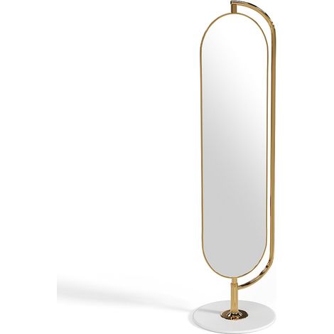 Miroir sur pied avec rangements et patères en métal - L. 45 x H. 172 cm - Doré - TOMONO