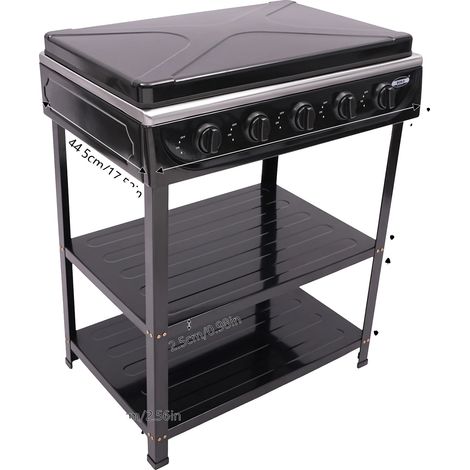 Hornilla de camping, 5 quemadores independientes, control de calor eficiente, color negro. (1/2)