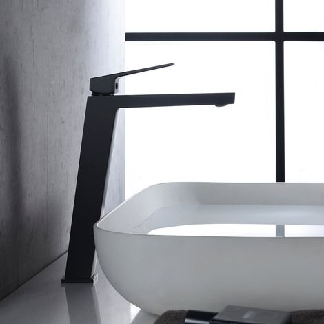 Robinet de lavabo haut avec mitigeur  Modèle ART  Haut bec  Couleur noir fini mat [IMEX®] (1/2)