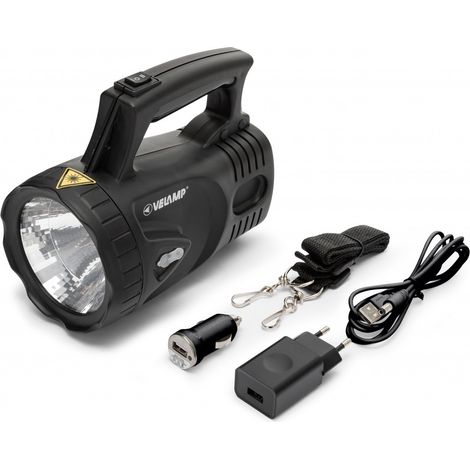 Faro led portatile 3W, 170 lm, portata 250 metri, ricaricabile con adattatore 220V, 12V e cavo USB - Velamp IR554LED.012S (1/4)
