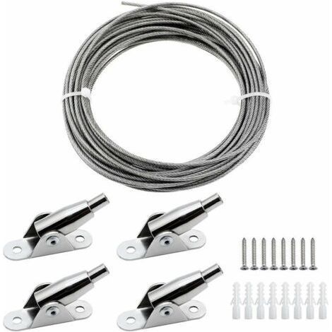2mm x 10m Câble en Acier Inoxydable Revêtu de PVC Cadre Suspendu avec Câble Métallique Codes Fixes Vis pour Suspendre Photo Vêtements Lampe Rideaux Charge Max de 30KG (1/5)