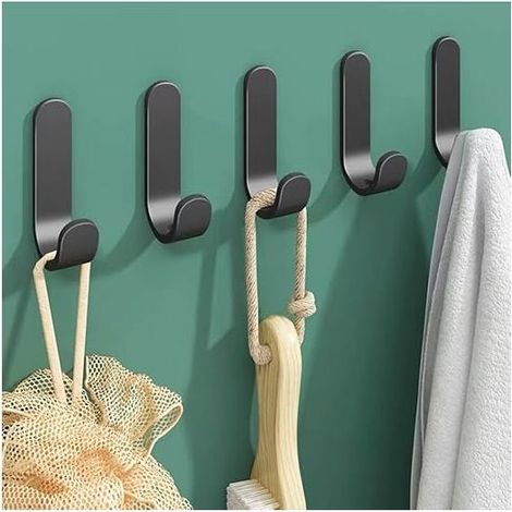 Ganchos adhesivos de pared, 10 piezas, ganchos adhesivos de pared negros, ganchos autoadhesivos de acero inoxidable, ganchos autoadhesivos de pared para baño, cocina y oficina. (1/5)