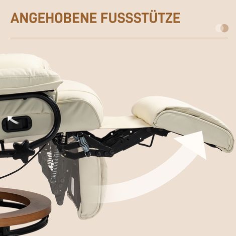Fauteuil relax inclinable, pivotant, jusqu'à 150 kg, revêtement similicuir, cadre en acier, blanc crème (1/4)