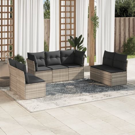 Salon de jardin modulable 7 places en résine tressée gris clair avec coussins - PANGIVO (1/3)