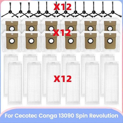 Pièces détachées pour aspirateur Cecotec Conga 13090 Spin Revolution : brosse latérale, filtre HEPA, sac à poussière et accessoires de rechange (1/5)