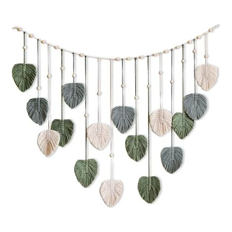 Wall Hanging Bohemian Wall Decoration Macrame Leaf Tapestry with Wooden Clips and Non-Marking Nails for Bedroom Decoration (1/5)