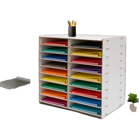 Organizzatore per documenti, 9 ripiani, 18 scomparti, 52 x 33 cm, in fibra di legno ad alta densità, portata massima 4 kg. (1/5)
