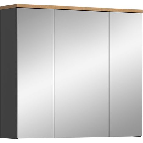 Armoire de Salle de Bain avec Miroir, en Basalte Gris NB. /chêne Artisanal, env. 80 x 73 x 21 cm (1/5)