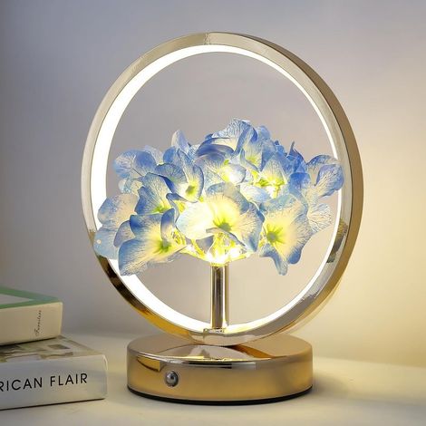 GDHZS- Hortensias Décoration Fleur Lampe Tactile Rechargeable Sans Fil 3 Voies Réglable Petites Lampes de Nuit Salon Bureau Cadeaux,blue (1/5)