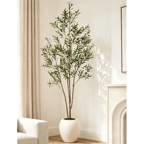 Olivier artificiel de 210 cm avec pot blanc, grande plante (1/5)