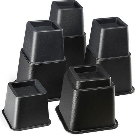 8 Pcs Pied Rehausseurs Meubles Réglables (4 Hauts, 4 Courts) - Rehausseurs Peu Encombrants pour Lit, Table et Canapé (8 à 20 cm)(Noir) (1/5)