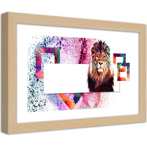 Quadro con cornice, Leone con criniera colorata - 90x60 (1/5)