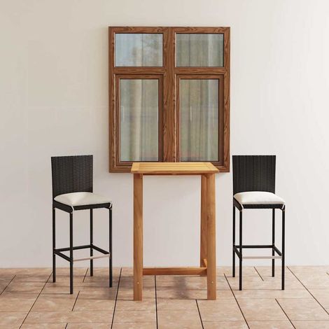 Ensemble Table de bar + 2 Chaises de bar de jardin avec coussins - Table Haute avec 2 Tabourets Noir BV682870 - BonneVie (1/5)