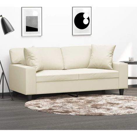 Canapé-Sofa 2 places avec oreillers crème 140 cm similicuir 335202 (1/5)