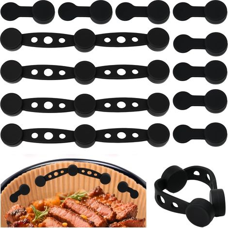 Silicone Magnetic Loop for Air Fryer, 12 Pcs Silicone Magnet for Air Fryer, Heat Resistant Air Fryer Magnet to Secure Paper Liner, Air Fryer Accessories (Black) (1/5)