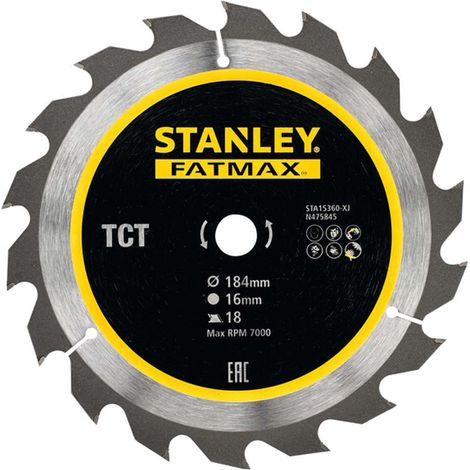 Feuille TCT. Ø 184x16 mm. 18 dents.  STANLEY STA15360-XJ (1/2)
