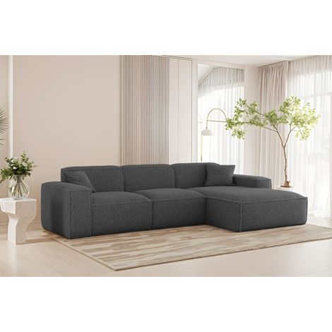 Ecksofa Designersofa CELES PREMIUM in Stoff Sven Dunkelgrau Ottomane Rechts (1/3)